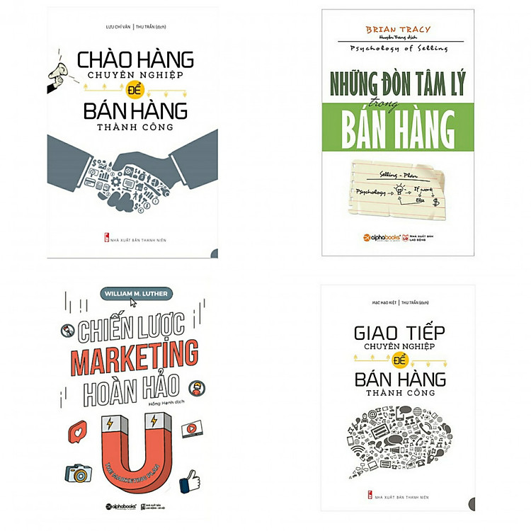 Combo chào hàng chuyên nghiệp để bán hàng thành công+giao tiếp chuyên nghiệp để bán hàng thành công+những đòn tâm lí trong bán hàng+chiến lược marketing hoàn hảo(bản đặc biệt tặng kèm bookmark AHA)