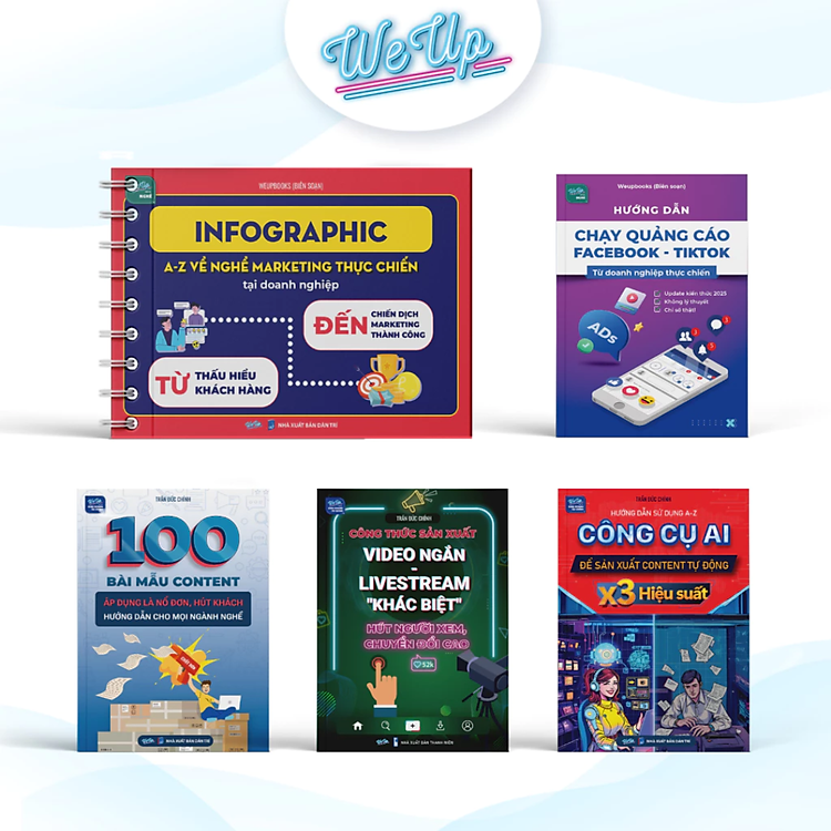 Combo 5 sách: Infographic Marketing, 100 Bài mẫu content, Video ngắn, Công cụ AI, Hướng dẫn chạy quảng cáo (Combo/lẻ)