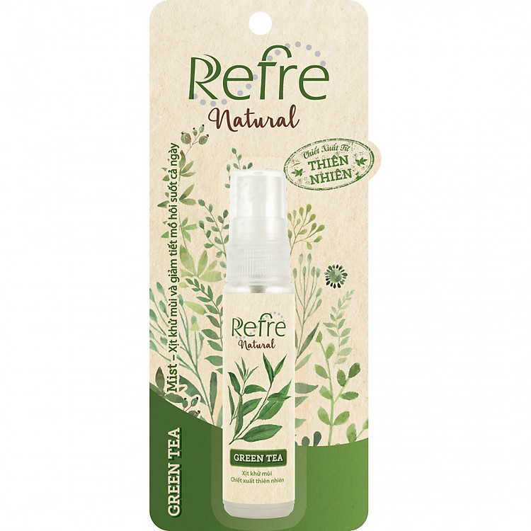 Xịt Khử Mùi Refre Natural Green Tea Hương Trà Xanh (30ml) + Tặng móc gỗ dán tường xinh xắn