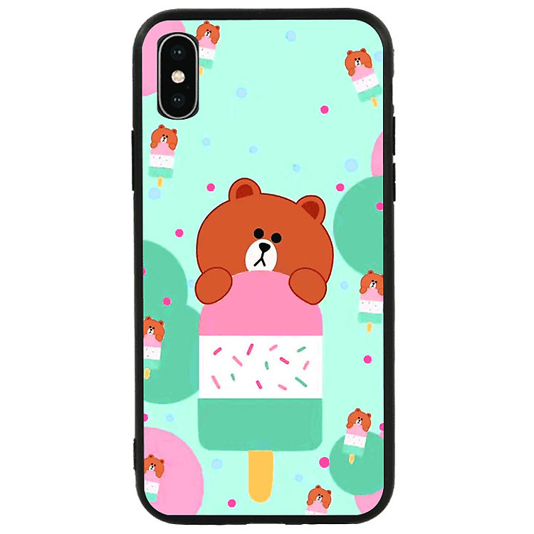 Ốp lưng viền TPU cao cấp cho Iphone X - Gấu Brown 04