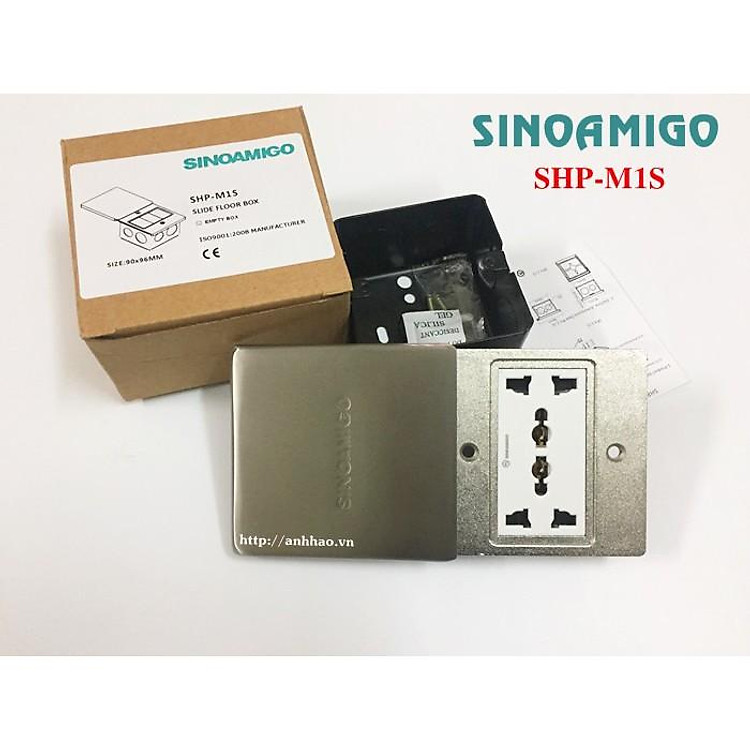 Ổ điện âm sàn nắp trượt Sinoamigo SHP-M1S inox màu bạc - Hàng chính hãng