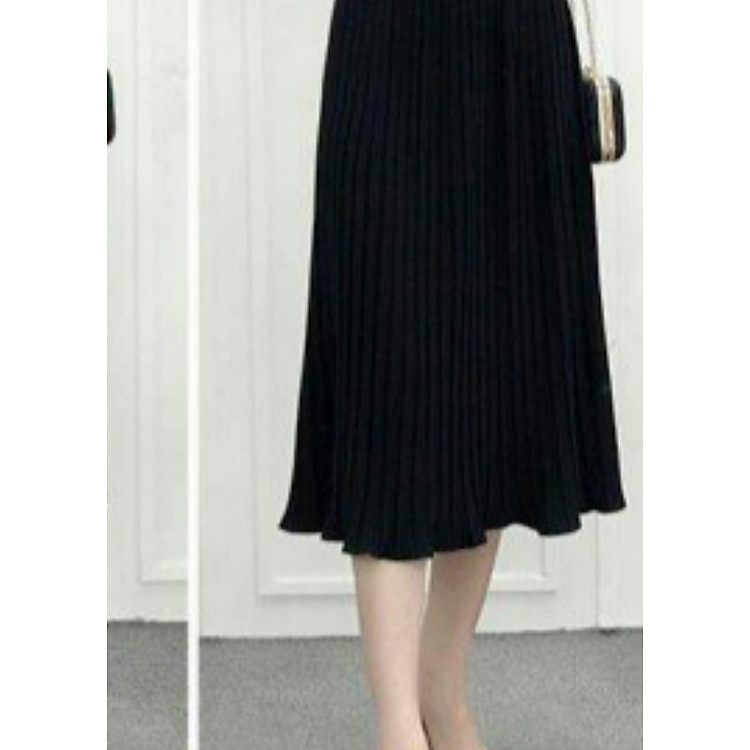 Chân váy maxi voan dập ly màu đen