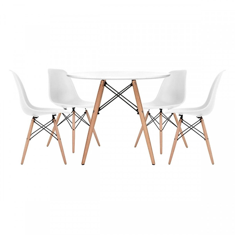 Bộ Bàn Tròn Trắng 4 Ghế Eames