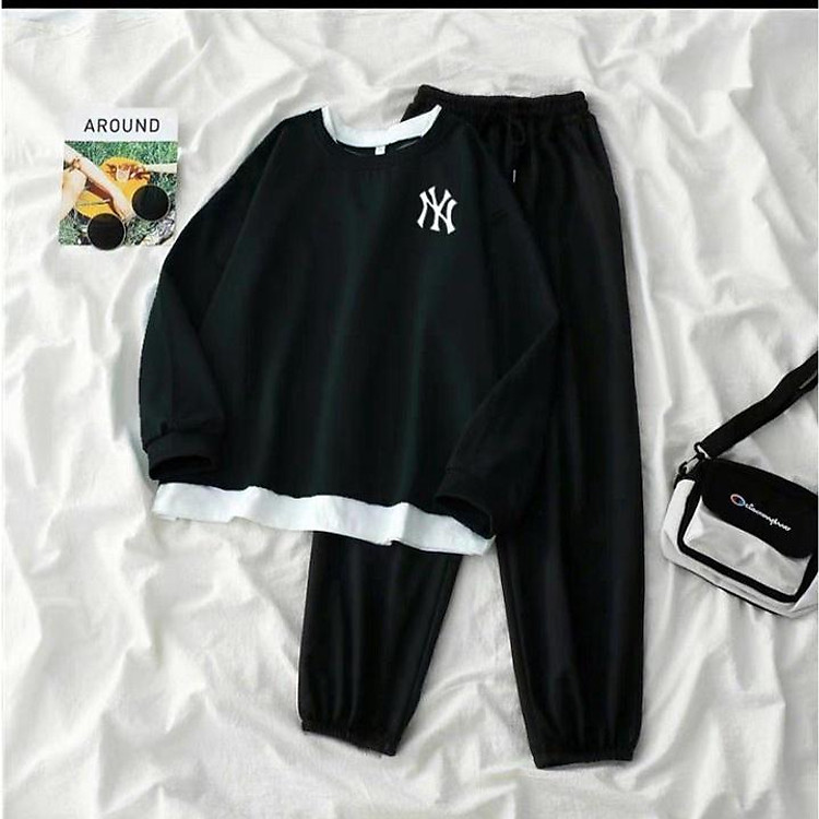 Sét bộ áo nỉ phối trắng ny chất nỉ tàu siêu xinh kèm quần bom