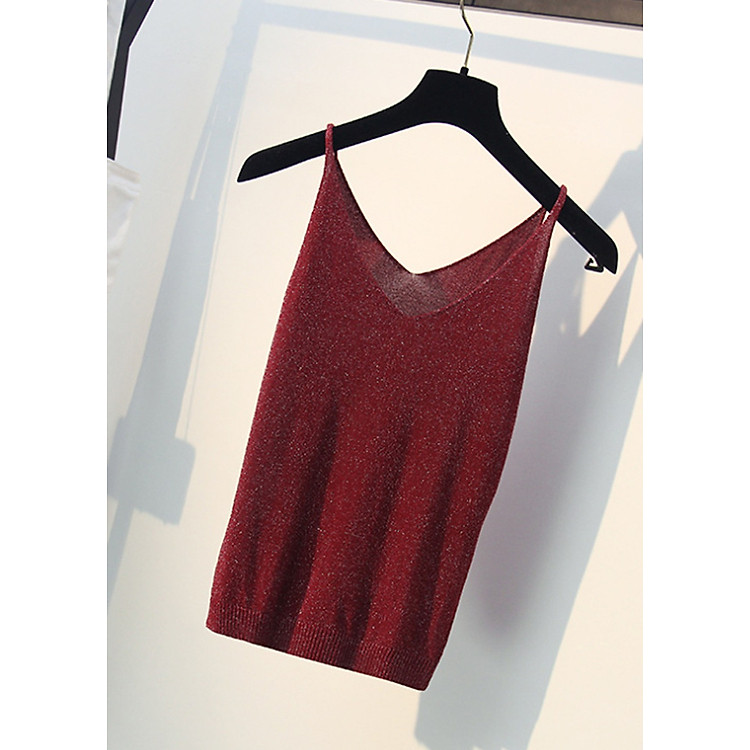 Áo 2 dây cổ V thon chất len lụa dệt kim tuyến mùa hè thoải mái HD01 Free size