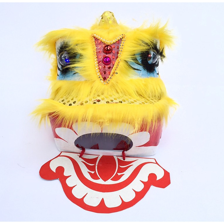 Đầu lân vuông trung thu có đèn 25cm x 25cm x 24cm - màu vàng