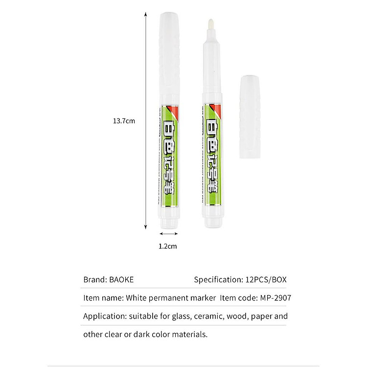 Bút Marker Đánh Đấu Mực Trắng 3mm (12 cây) - Ảnh 4