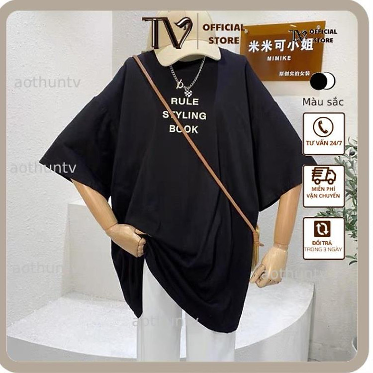 Áo phông 3158, áo thun tay lỡ form rộng chất cotton in chữ RULE