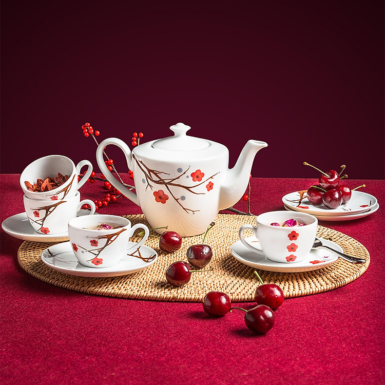 Bộ Trà Gốm Sứ Minh Long 0.65L Hồng Mai 01655234903