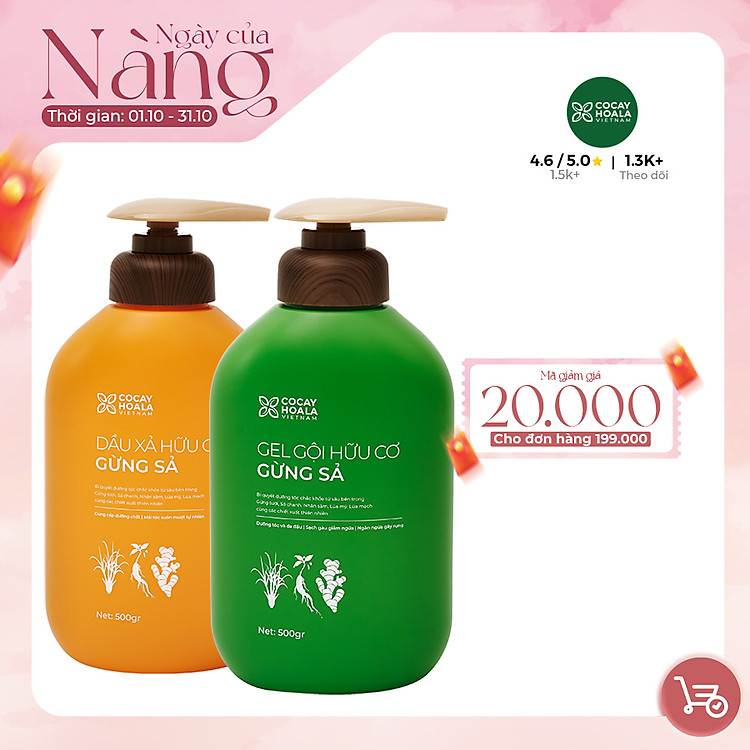 Combo Dầu Gội Xả Hữu Cơ Gừng Sả - Làm sạch sâu da đầu, giảm dầu bết 500g