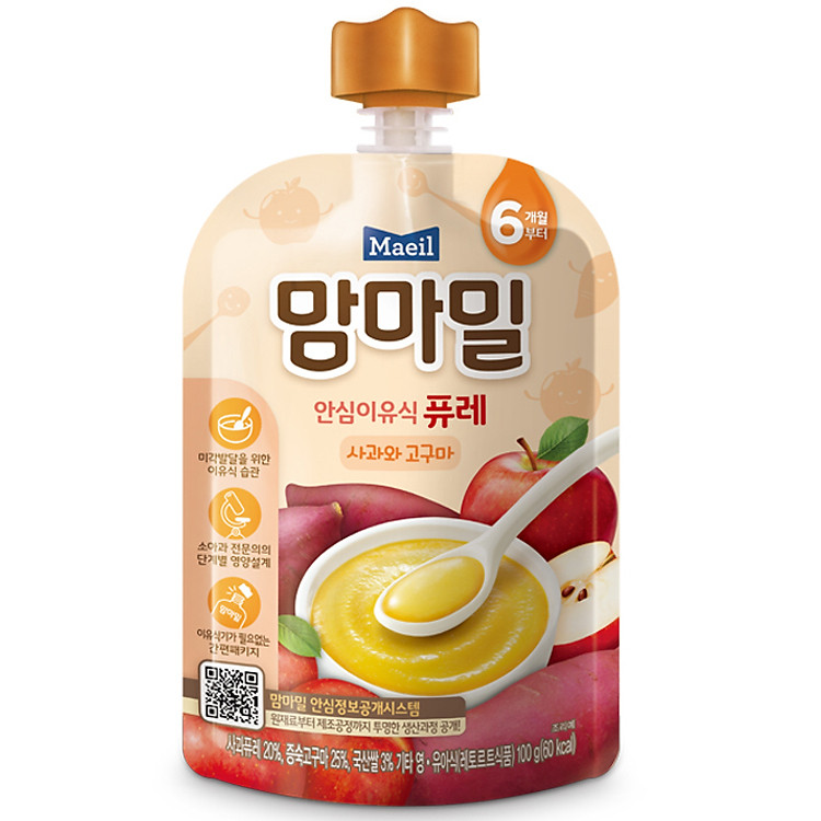 Cháo ăn dặm hữu cơ Mam'ma Meal Táo và khoai lang nghiền 6M