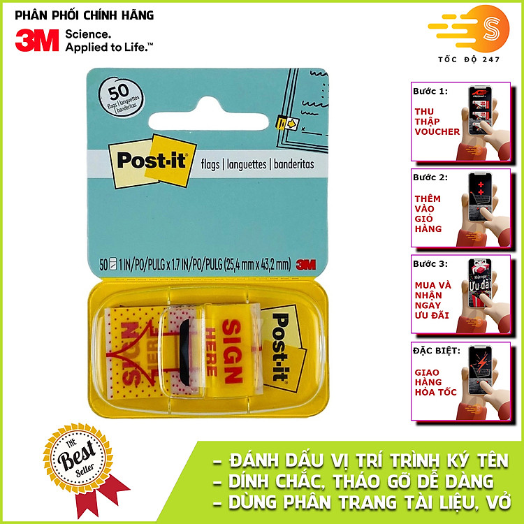Vỉ 50 miếng đánh dấu Post It Sign Here 3M SB-680-9