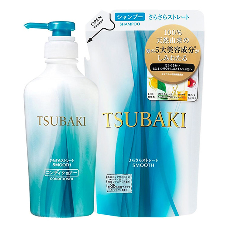 Combo Dầu Gội Suôn Mượt Mềm Mại TSUBAKI 95598E (Gội + Refill)