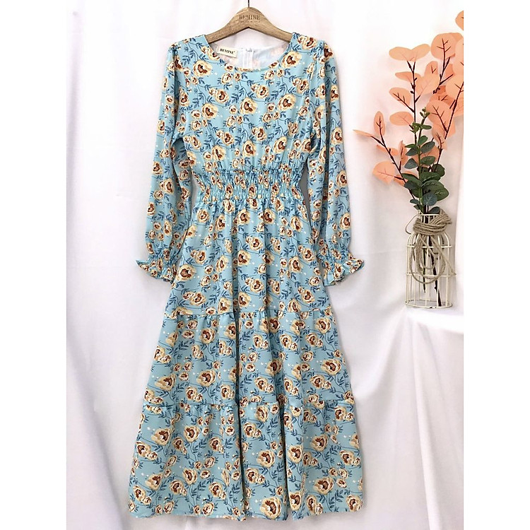 Đầm maxi dài đuôi cá 3 tầng BEMINE M2065XANH