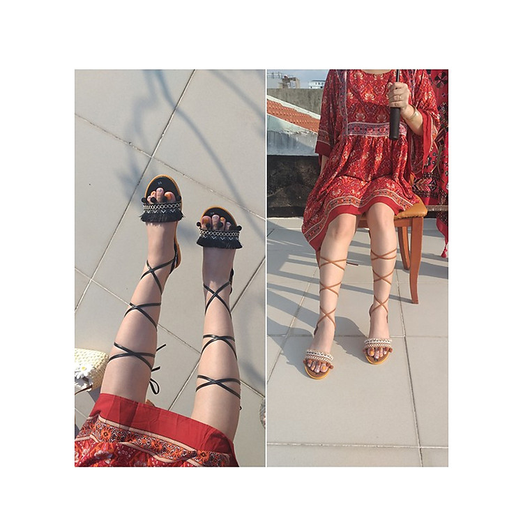 Giày sandal cột dây chiến binh thổ cẩm
