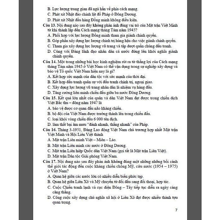 Bộ Đề Trắc Nghiệm Lịch Sử Lớp 12 - Ôn Thi THPT - Ảnh 3
