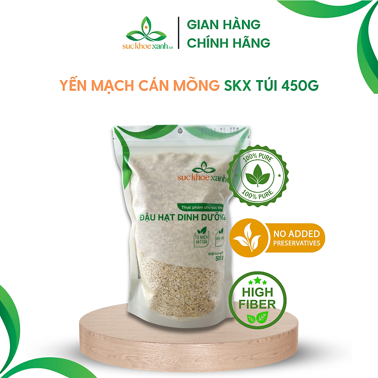 Yến mạch nguyên hạt Cán mỏng Sức Khỏe Xanh, hàng chính hãng nhập khẩu từ Úc/Chile, Túi 400g