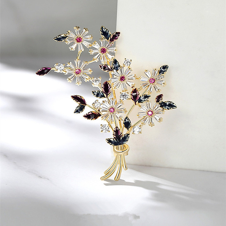 Ghim tag cài áo Chùm hoa tini nhỏ xinh sang chảnh nạm đá Cao cấp C108H