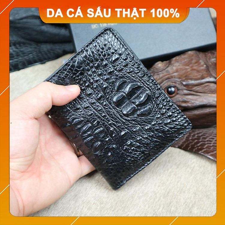 Ví Đứng Da Cá Sấu Thật CW01-01GN {Mẫu Vân Gù Nhỏ _ Màu Đen)