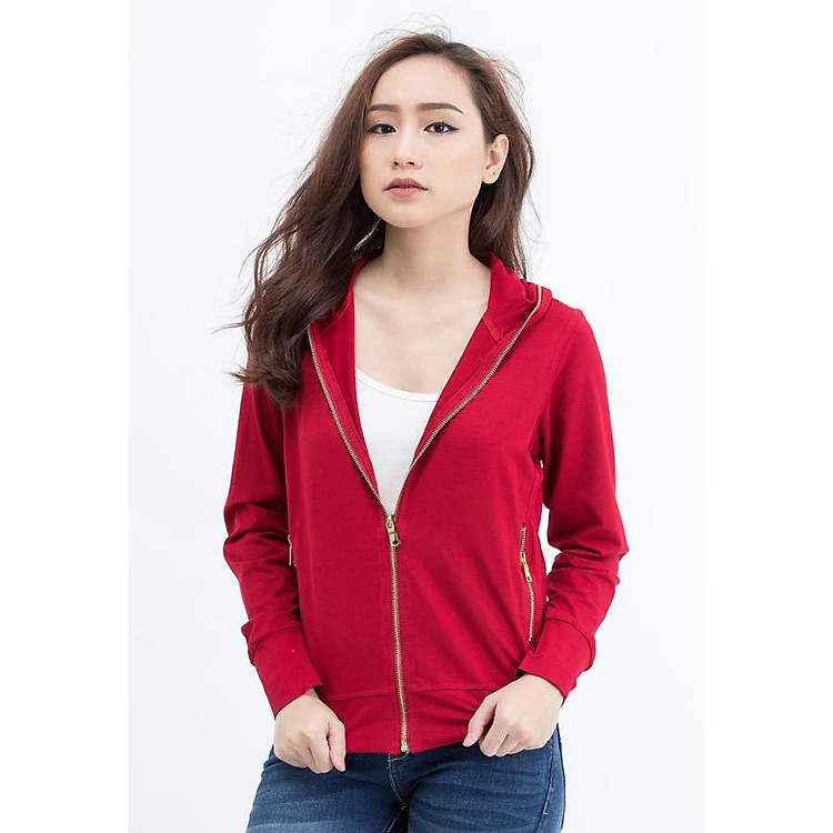Áo Khoác Nữ Xỏ Ngón Comfort Dây Kéo Đồng
