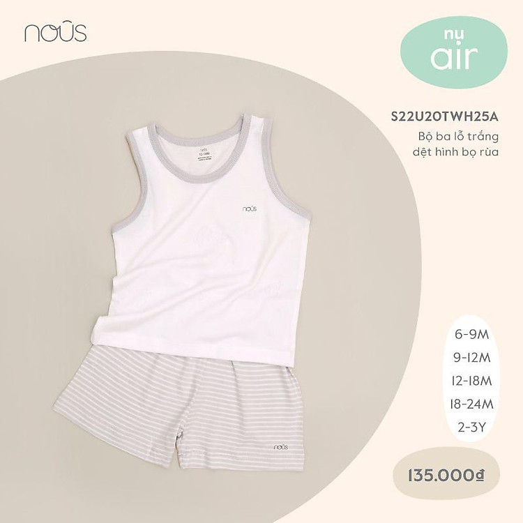 Bộ Quần Áo Ba Lỗ Nous Màu Trắng Dệt Hình Bọ Rùa - Chất Liệu Nu Air (Size Từ 6-9 Tháng Đến 2-3 Tuổi)