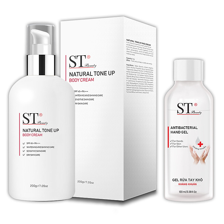 ST Beauty - Kem Dưỡng Body Làm Trắng & Lên Tông Da Tự Nhiên 200g - Natural Tone Up Body Cream - Tặng 1 Gel Rửa Tay Khô 100ml - Sạch Khuẩn