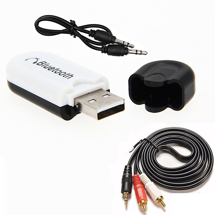 Usb Bluetooth Audio HJX-001 Chuyển Loa Thường Thành Loa Bluetooth + cáp 3.5 ra AV (đỏ trắng) 1m5