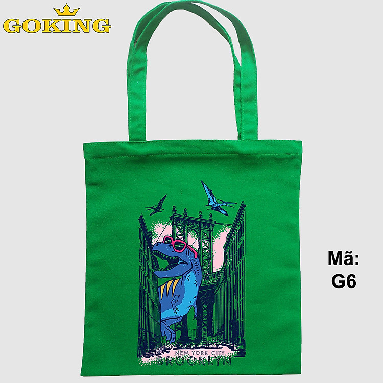 Túi xách tote in hình Khủng Long, mã G6. Quà tặng cao cấp cho gia đình, trẻ em, hội nhóm, doanh nghiệp