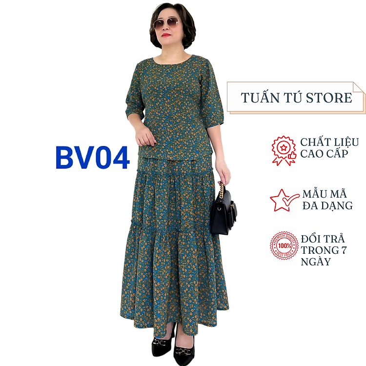 Bộ Váy Trung Niên Lụa Hàn Châu Cao Cấp - Dáng Xòe Nhẹ, Họa Tiết Tinh Tế, Phù Hợp Mọi Hoàn Cảnh - Tuấn Tú Store 68