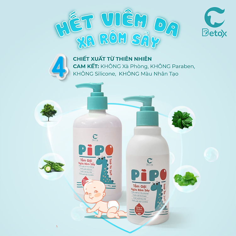 Tắm Gội Ngừa Rôm Sảy PIPO 250g Chính hãng Giá rẻ - Hình ảnh 3