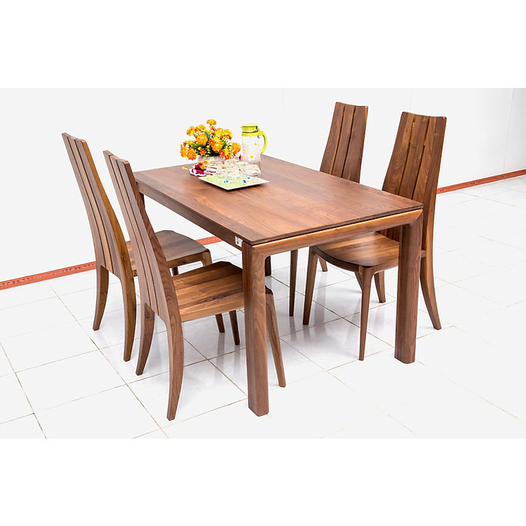 Bộ bàn ăn gỗ walnut Nội Thất Nhà Bên NAN 12 140 x 85 x 75cm (Nâu)