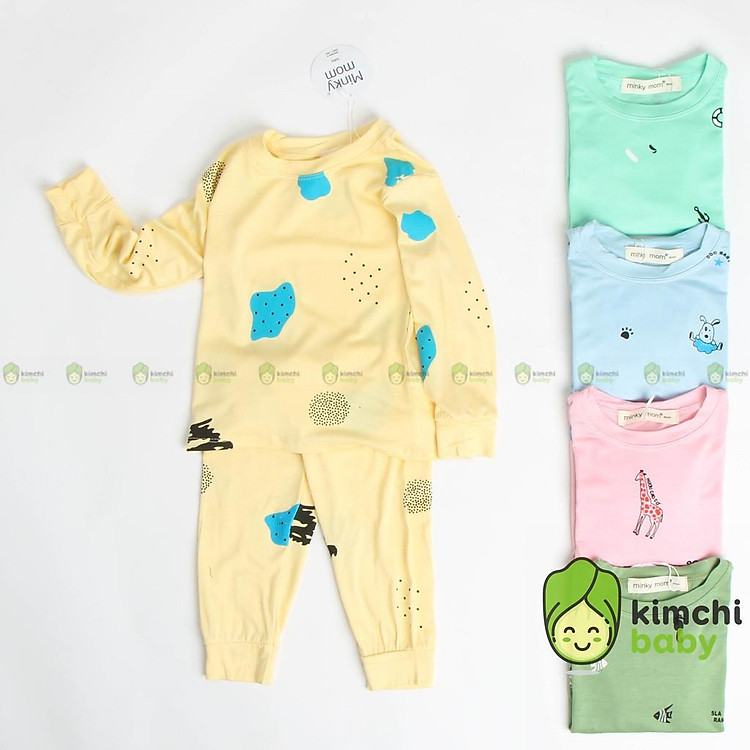 Đồ Bộ Bé Trai, Bé Gái Minky Mom Vải Thun Lạnh Họa Tiết In Chìm Dễ Thương, Bộ Dài Tay Thu Đông Cho Bé MKMTD2104