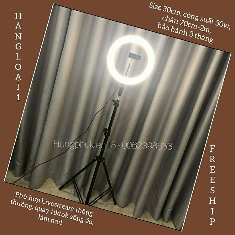 Đèn LiveStream 30cm .Hỗ trợ ánh sáng Chụp Ảnh, Make Up Trang Điểm. 3 Chế Độ Sáng