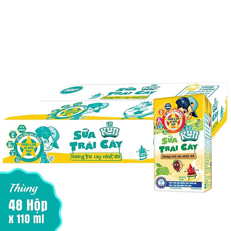 Kun sữa trái cây nhiệt đới thùng 48 hộp x 110ml