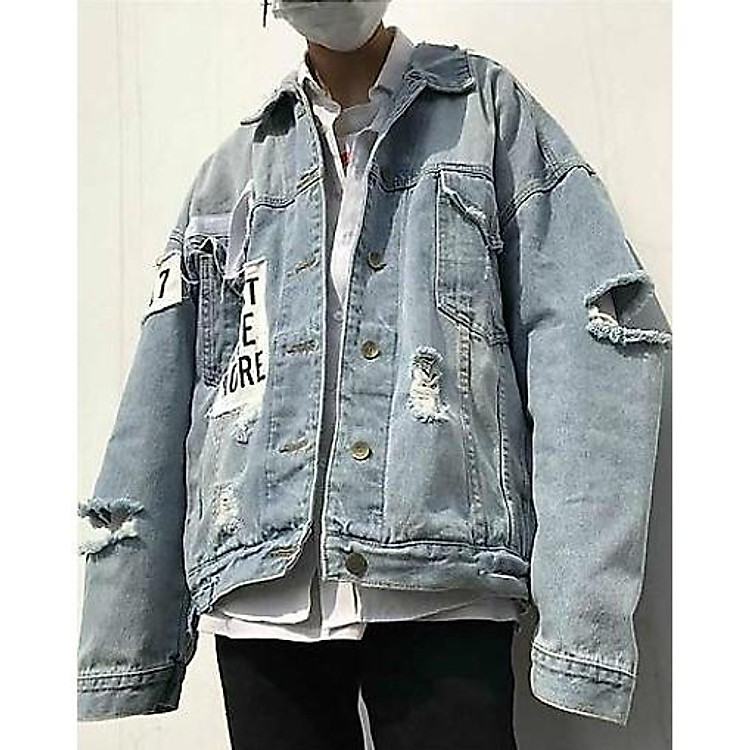 Áo khoác jean nam phối chữ Just One More thiết kế thời trang năng động cá tính