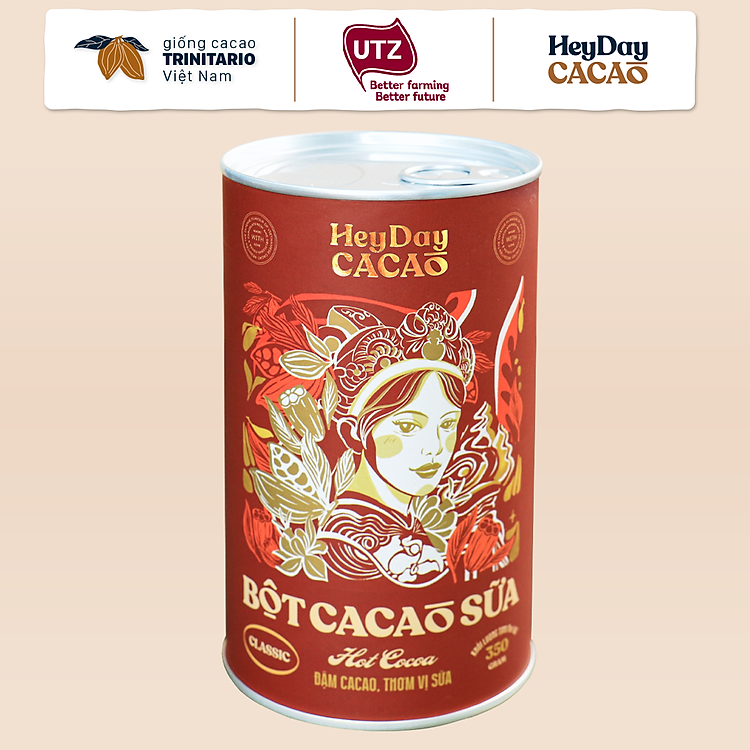 Bột cacao sữa Classic - Đậm cacao, thơm vị sữa – Lon 350g - Bộ sưu tập sản phẩm cacao "Thật" Heyday Cacao