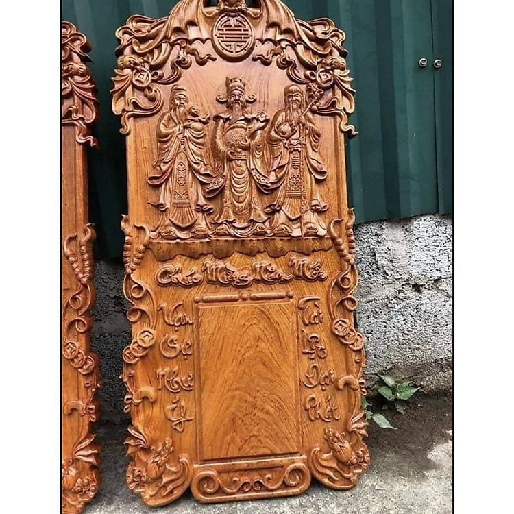 Đốc lịch treo tường khắc chữ Phật Tam Đa Phúc Lộc Thọ bằng gỗ hương đá (37×77×3cm)