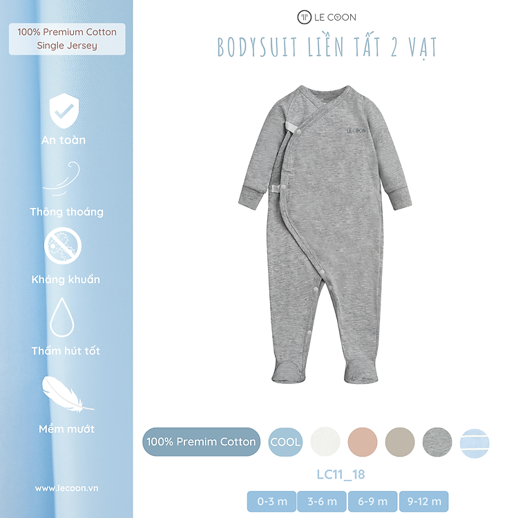 LE COON | Bodysuit Liền Tất 2 Vạt | COOL | 0 - 12 tháng