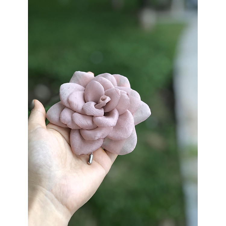 Hoa cài áo Handmade Vải tơ Hoa thược dược - Màu Hồng Pastel