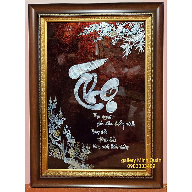 Tranh sơn mài khảm trai, ốc- Chữ Thọ