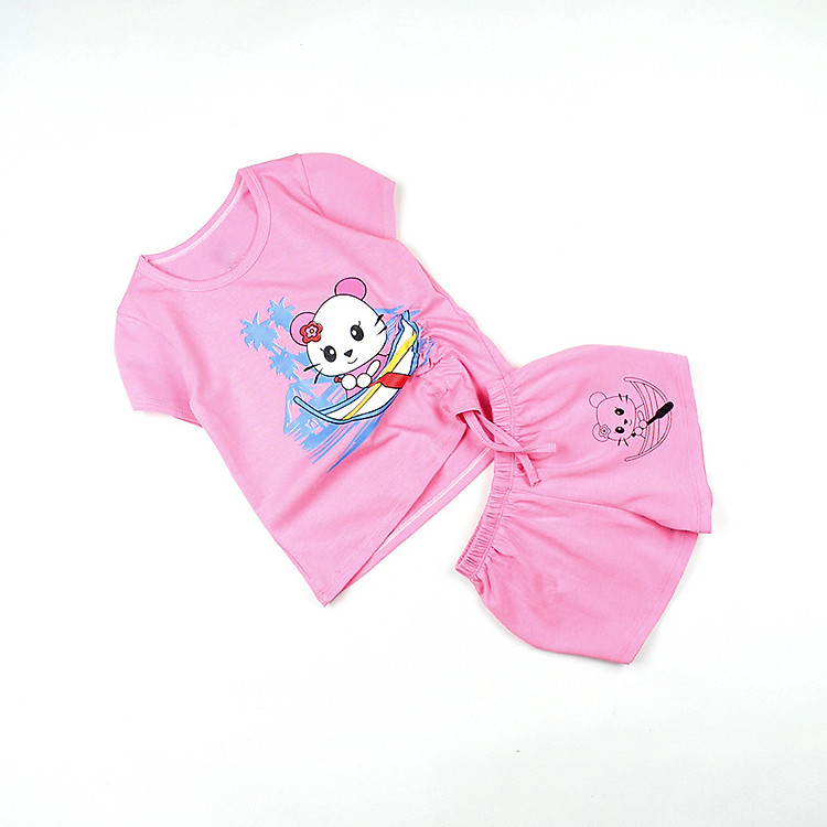Bộ bé gái thun áo rút dây in hình mèo con từ 10 đến 20 kg 04730-04727
