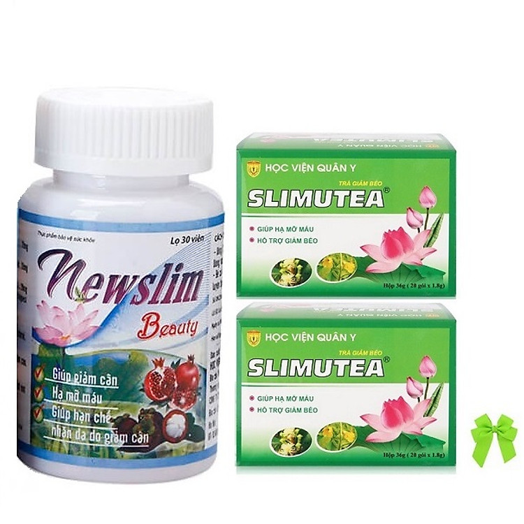 Sản phẩm hỗ trợ giảm cân tan mỡ dành cho người thừa cân từ lá sen học viện quân y ( 1 newslim+ 2 trà slimutea) kèm nơ