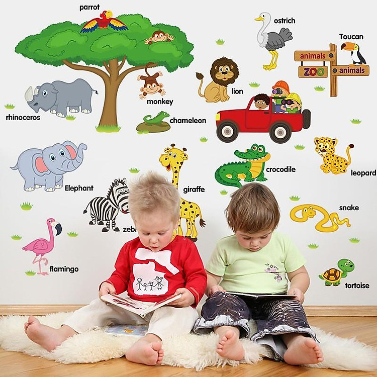 Sticker Decal Dán Tường Tiếng Anh Các Loài Vật SK9084