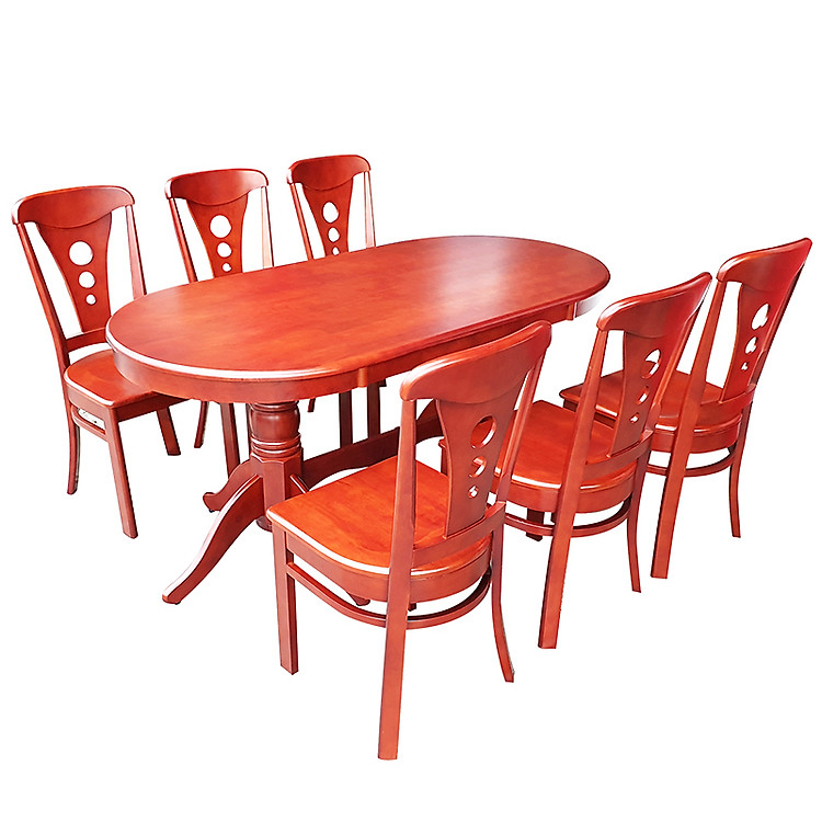Bộ Bàn Ăn Oval Chân Trụ 1m6 6 Ghế Gỗ Tự Nhiên Cao Cấp