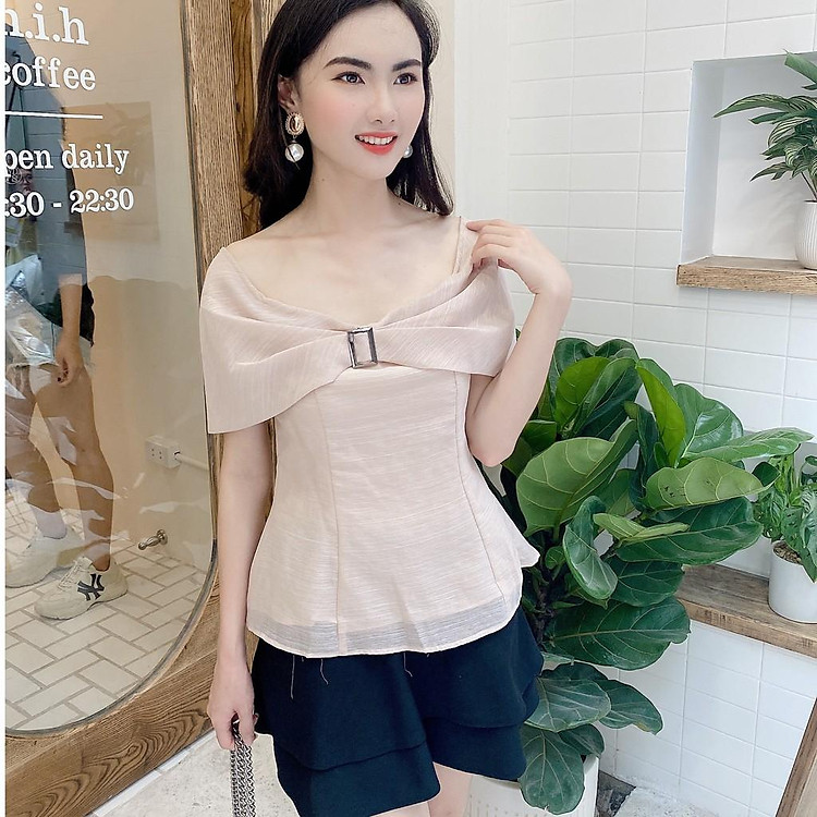 Áo trễ vai cổ nơ đi chơi, đi biển