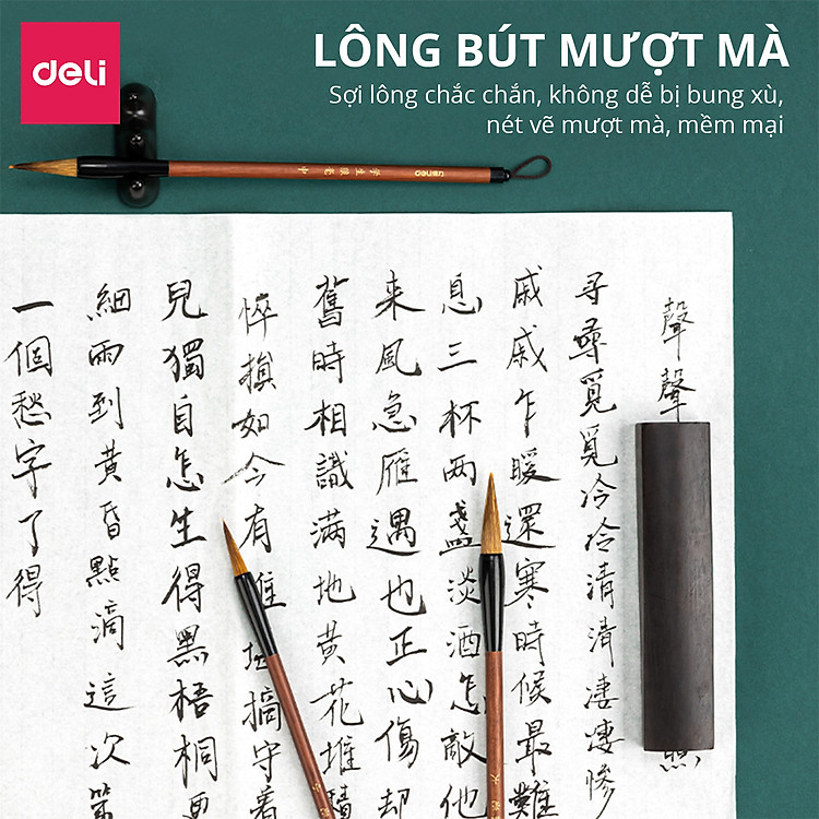 Bộ Bút Lông Sói Viết Thư Pháp Deli (3 chiếc) - Ảnh 4