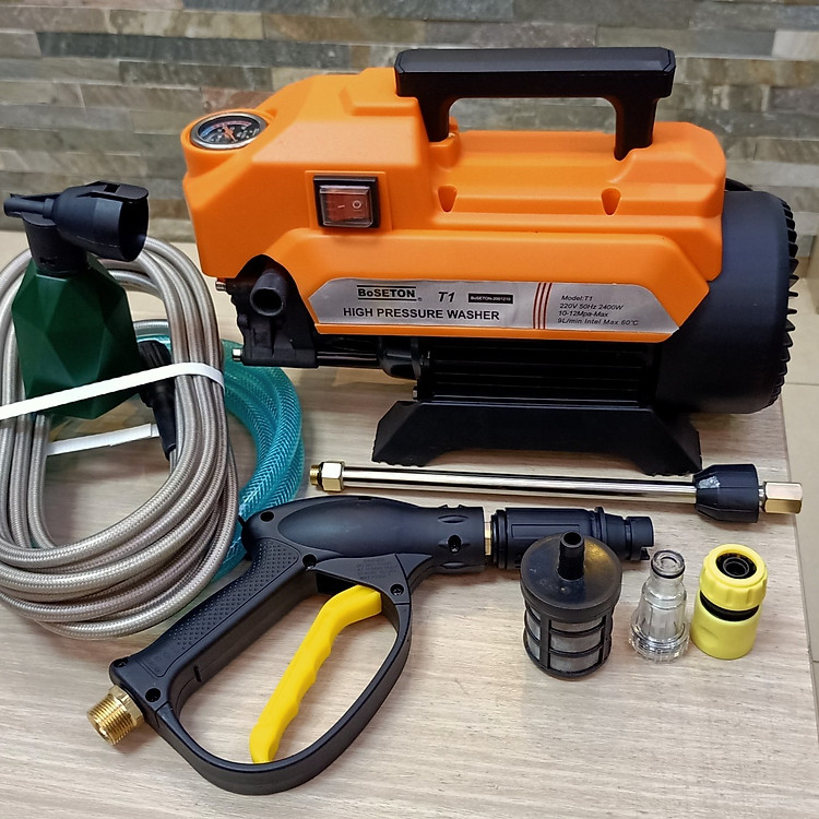 máy xịt rửa xe mạnh như vòi rồng con T1 dây ra 15 mét tặng thanh nối s ú n g dài