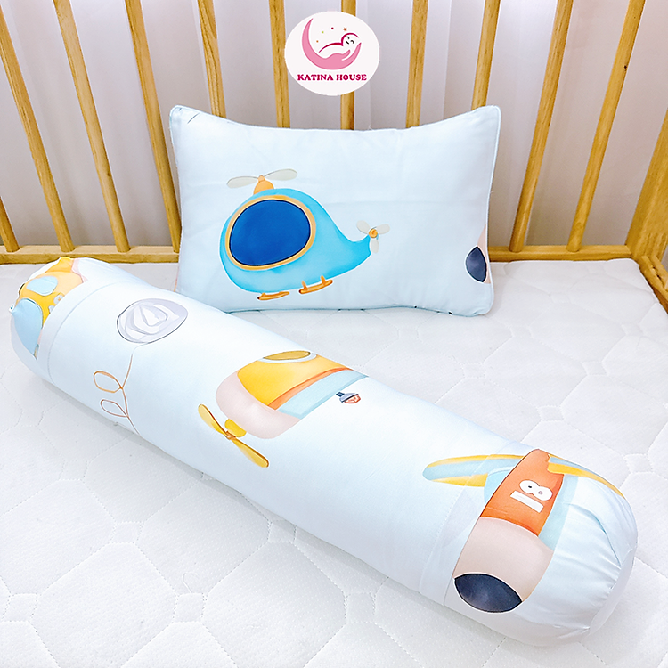 Bộ gối nằm gối ôm cho bé Katina House, gòn lông vũ nhân tạo vải tencel mềm thoáng mát