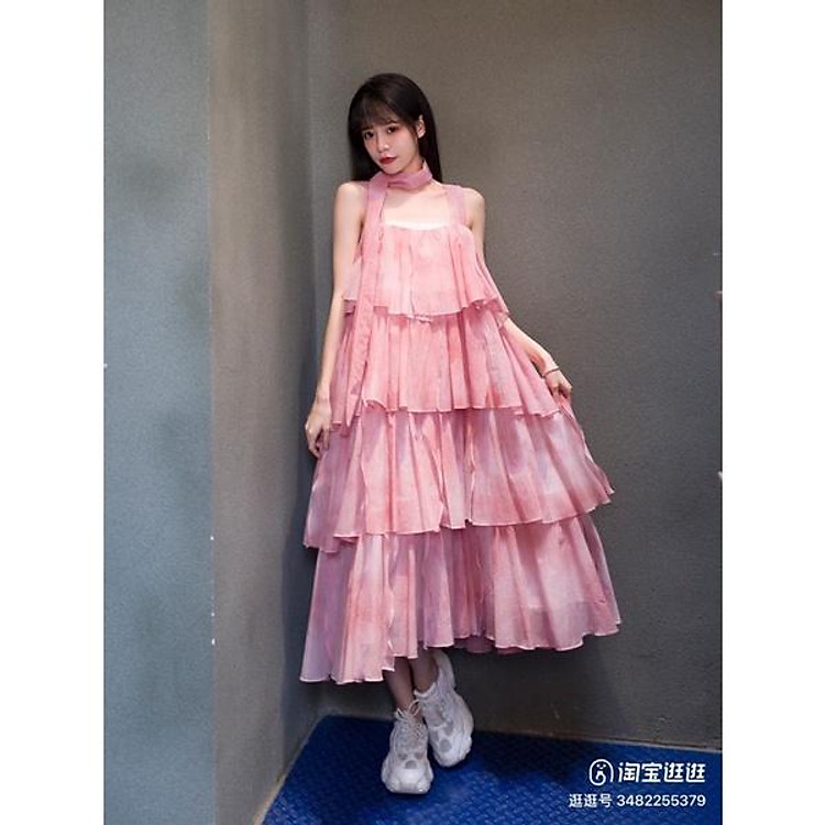 Váy Công Chúa Bồng Bềnh Nhiều Tầng Màu Hồng