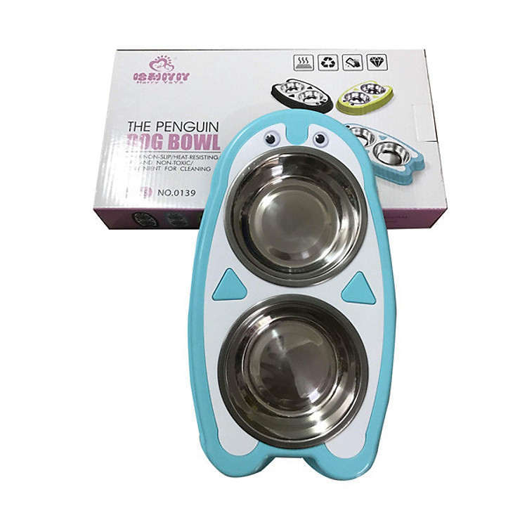Bát Ăn Đôi Cho Chó Mèo Penguin - Chim Cánh Cụt
